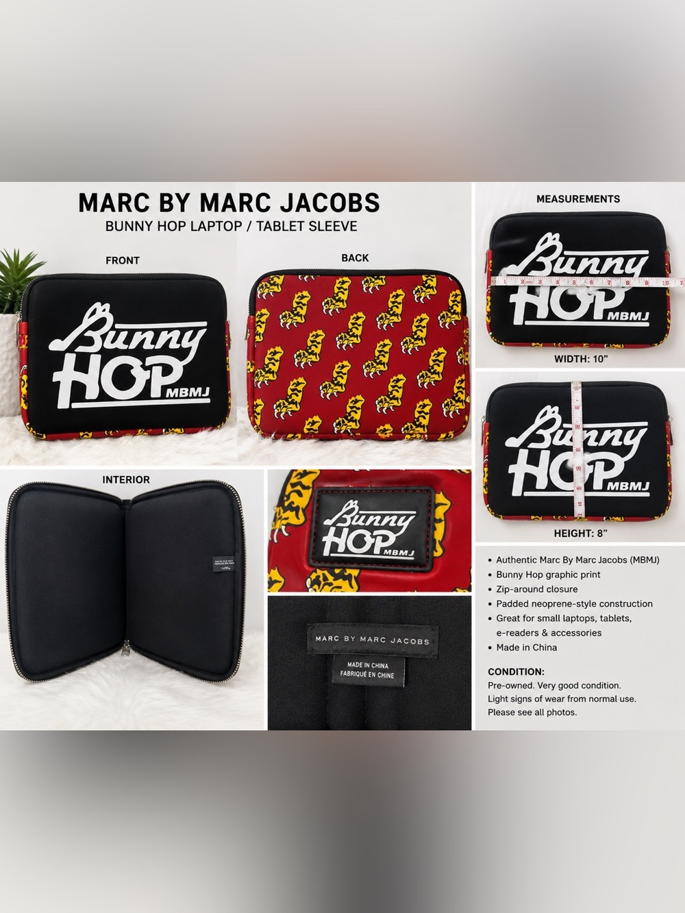 Marc By Marc Jacobs Bunny Hop Graphic Tablet Case Sleeve Red Black 10" x 8"